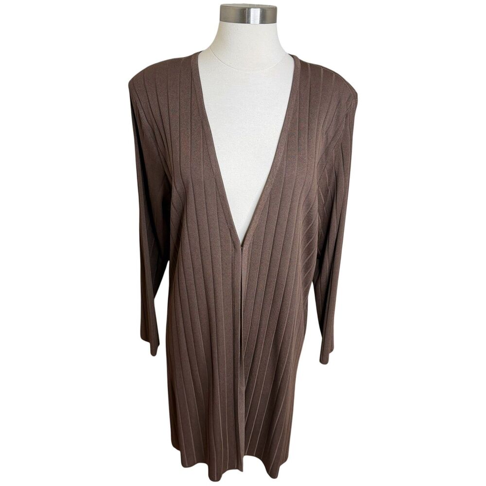 Exclusively Misook Brown Ribbed Knit Long Duster Cardigan Womens 1X NEW